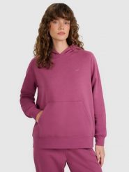 4F Bluza dresowa regular z kapturem damska - fioletowa XS. Fioletowe bluzy 4f, xs, bez wzorów, z bawełny, z kapturem. Za 149.99 zł.