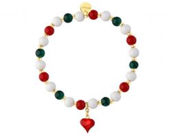 Bransoletka z mosiądzu pozłacana z jadeitami i emalią - serce. Bransoletki Artelioni, pozłacane. Za 109.00 zł.