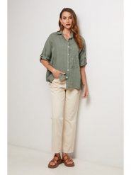 Lin Passion Lniana koszula w kolorze khaki rozmiar: 34/36. Brązowe koszule Lin Passion, bez wzorów, ze lnu, klasyczne, bez kołnierzyka, bez ramiączek. Za 165.99 zł.