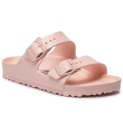 Klapki Birkenstock. Czerwone klapki Birkenstock, bez wzorów, bez obcasa. Za 199.99 zł.