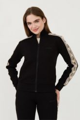 GUESS Czarna damska bluza Britney Full Zip, Rozmiar M. Czarne bluzy sportowe Guess, m, z aplikacjami, bez kaptura. W wyprzedaży za 239.99 zł.
