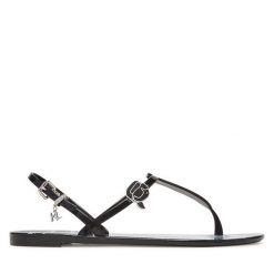 Sandały KARL LAGERFELD. Czarne sandały KARL LAGERFELD, bez wzorów, bez obcasa, na płaskiej podeszwie, bez zapięcia. Za 279.99 zł.