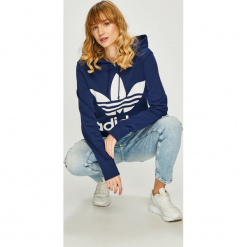 Adidas Originals - Bluza. Niebieskie bluzy Adidas Originals, bez wzorów, z bawełny, z kapturem. W wyprzedaży za 199.90 zł.