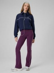 4F Legginsy z rozszerzanymi nogawkami damskie - burgundowe M. Czerwone legginsy 4f, m, bez wzorów, z bawełny, z podwyższonym stanem. Za 129.99 zł.