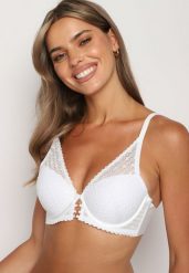 Biały Koronkowy Biustonosz Typu Push-Up Delnena. Białe biustonosze Born2be, bez wzorów, z koronki. Za 34.99 zł.