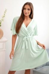 Sukienka z przekładanym dekoltem ciemno miętowa. Zielone sukienki Kesi Włoski, na lato, l, bez wzorów, z bawełny, eleganckie, bez kołnierzyka, bez ramiączek. Za 142.18 zł.