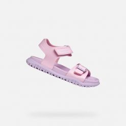 Sandały GEOX J SANDAL FUSBETTO GI Rose. Czerwone sandały Geox, bez wzorów, z syntetyku, bez obcasa, bez zapięcia. Za 189.99 zł.