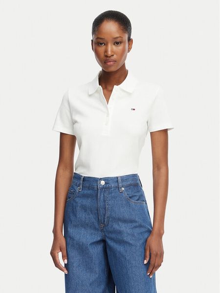 Tommy Jeans Polo DW0DW22820 Kremowy Regular Fit. Białe koszulki polo Tommy Jeans, l, bez wzorów, z bawełny, bez kołnierzyka, bez ramiączek. Za 229.99 zł.