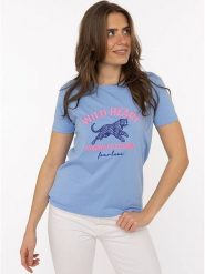 Zwillingsherz Koszulka "Wild Heart" w kolorze błękitnym rozmiar: M. Niebieskie bluzki Zwillingsherz, m, bez wzorów, z bawełny, bez kołnierzyka, bez ramiączek. Za 82.99 zł.