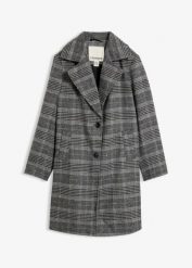 Płaszcz przejściowy w optyce wełny. Czarne płaszcze bonprix, bez wzorów, z wełny, bez kaptura. Za 299.99 zł.