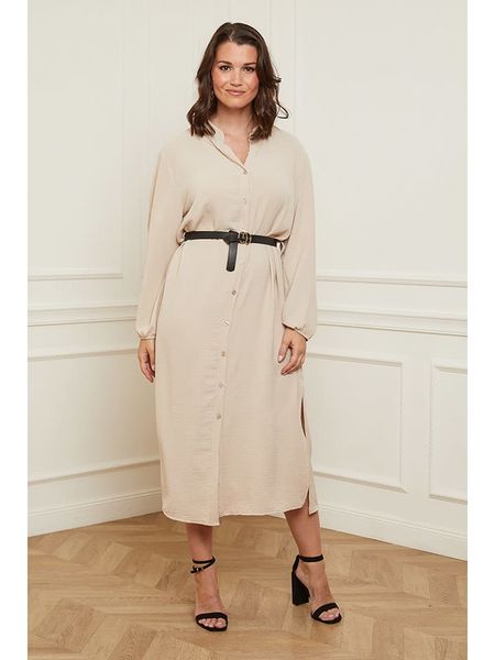 Curvy Lady Sukienka w kolorze beżowym rozmiar: 44/46. Brązowe sukienki Curvy Lady, bez wzorów, ze skóry, klasyczne, bez kołnierzyka, bez ramiączek, midi. Za 121.99 zł.