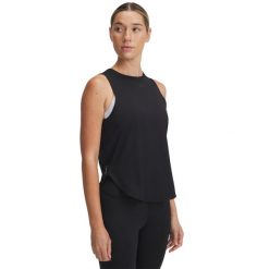 Damski tank top Under Armour Launch Elite. Czarne topy Under Armour, bez wzorów, z materiału, bez kołnierzyka, bez ramiączek. Za 276.50 zł.