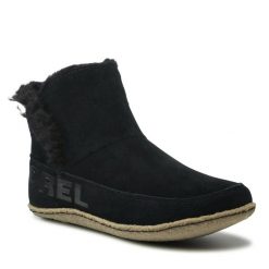Botki Sorel. Czarne botki Sorel, bez wzorów, bez obcasa, na płaskiej podeszwie, bez zapięcia. Za 499.99 zł.
