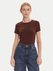 Tommy Jeans T-Shirt Essential DW0DW17383 Brązowy Slim Fit. Brązowe t-shirty Tommy Jeans, xs, bez wzorów, z bawełny, bez kołnierzyka, bez ramiączek. Za 149.99 zł.