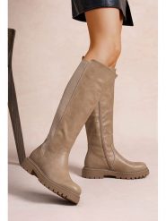 Foreverfolie Kozaki w kolorze khaki rozmiar: 37. Brązowe kozaki Foreverfolie, na zimę, bez obcasa, bez zapięcia. Za 173.99 zł.