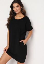 Czarna Pudełkowa Sukienka T-shirtowa o Krótkim Kroju Orlella. Czarne sukienki Born2be, na lato, m, bez wzorów, bez kołnierzyka, bez ramiączek, mini. Za 39.99 zł.