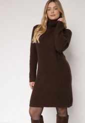 Brązowa Sukienka Sweterkowa z Golfem z Wiskozą i Wełną Fedamira. Brązowe sukienki Born2be, na co dzień, uniwersalny, bez wzorów, z dzianiny, klasyczne, bez kołnierzyka, bez ramiączek, maxi, proste. Za 179.99 zł.
