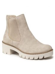 Rieker Botki X5772-60 Écru. Botki Rieker, bez wzorów, ze skóry, bez obcasa, na słupku, bez zapięcia. Za 237.99 zł.