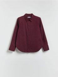 Bawełniana koszula - bordowy. Czerwone koszule Reserved, l, bez wzorów, z bawełny, bez kołnierzyka, bez ramiączek. Za 129.99 zł.