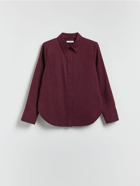 Bawełniana koszula - bordowy. Czerwone koszule Reserved, l, bez wzorów, z bawełny, bez kołnierzyka, bez ramiączek. W wyprzedaży za 69.99 zł.