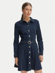 Morgan Sukienka jeansowa 261-RODEX Granatowy Slim Fit. Niebieskie sukienki Morgan, bez wzorów, z bawełny, bez kołnierzyka, bez ramiączek. Za 429.99 zł.