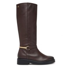 Oficerki Tommy Hilfiger. Brązowe kozaki TOMMY HILFIGER, bez obcasa, na płaskiej podeszwie, bez zapięcia. Za 1,299.00 zł.