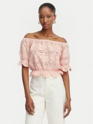 Guess Bluzka W6GP47 K3336 Koralowy Regular Fit. Pomarańczowe bluzki Guess, l, z aplikacjami, z bawełny, bez kołnierzyka, bez ramiączek. Za 294.99 zł.