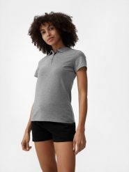 4F Koszulka polo regular damska S. Szare bluzki 4f, s, bez wzorów, z dzianiny, bez kołnierzyka, bez ramiączek. W wyprzedaży za 19.99 zł.