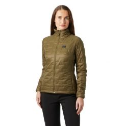Kurtka narciarska damska izolowana Helly Hansen Lifaloft. Brązowe kurtki narciarskie Helly Hansen, bez wzorów, bez kaptura, narciarskie. Za 839.00 zł.