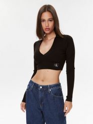 Calvin Klein Jeans Bluzka J20J221969 Czarny Slim Fit. Czarne bluzki Calvin Klein Jeans, m, bez wzorów, z jeansu, bez kołnierzyka, bez ramiączek. Za 239.99 zł.