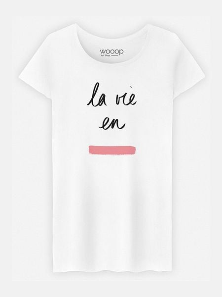 WOOOP Koszulka "La Vie en Rose" w kolorze białym rozmiar: XL. Białe bluzki Wooop, xl, bez wzorów, z bawełny, bez kołnierzyka, bez ramiączek. Za 37.45 zł.