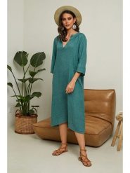 Joséfine Lniana sukienka "Granael" w kolorze zielonym rozmiar: S. Zielone sukienki Joséfine, na co dzień, s, bez wzorów, ze lnu, bez kołnierzyka, bez ramiączek, midi, proste. Za 195.99 zł.