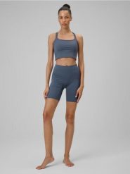 Legginsy krótkie treningowe z wysokim stanem damskie. Niebieskie legginsy 4f, l, bez wzorów, z dzianiny, z podwyższonym stanem, krótkie. Za 139.99 zł.