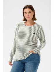 KAFFE curve Koszulka "Clia" w kolorze zielono-kremowym rozmiar: XL. Brązowe bluzki KAFFE curve, xl, bez wzorów, bez kołnierzyka, bez ramiączek. Za 104.99 zł.