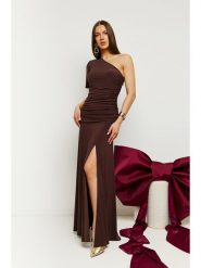 Made of emotion Sukienka w kolorze brązowym rozmiar: S. Brązowe sukienki Made Of Emotion, s, bez wzorów, bez kołnierzyka, bez ramiączek, maxi. Za 249.99 zł.