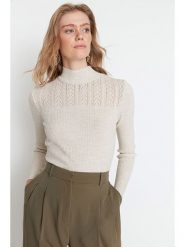 Trendyol Sweter w kolorze kremowym rozmiar: S. Brązowe swetry Trendyol, s, bez wzorów, ze splotem, bez ramiączek. Za 79.21 zł.