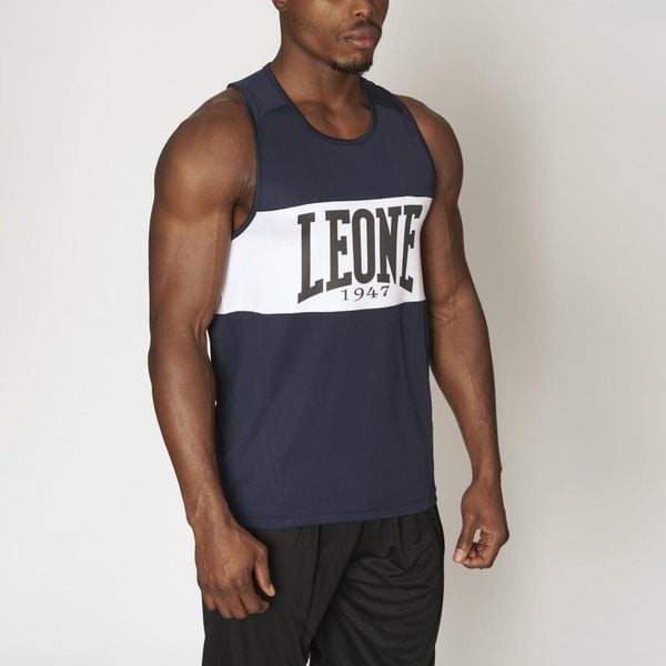 Tank top treningowy LEONE 1947 Shock Boxing. Niebieskie topy LEONE 1947, l, bez wzorów, bez kołnierzyka, bez ramiączek. Za 73.99 zł.