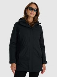 4F Płaszcz przejściowy membrana 8000 damski - czarny S. Czarne płaszcze 4f, s, bez wzorów, z materiału, bez kaptura. Za 499.99 zł.