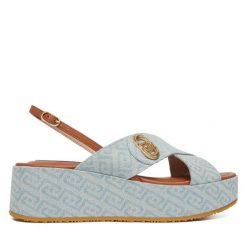 Sandały Liu Jo. Niebieskie sandały Liu Jo, bez wzorów, bez obcasa, na koturnie, bez zapięcia. Za 639.99 zł.