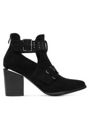 DeeZee Botki 7612-7 Czarny. Czarne botki DeeZee, bez wzorów, z materiału, bez obcasa, na słupku, bez zapięcia. Za 179.99 zł.