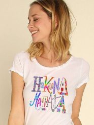 WOOOP Koszulka "Hakuna Matata" w kolorze białym rozmiar: M. Białe bluzki Wooop, m, bez wzorów, z bawełny, bez kołnierzyka, bez ramiączek. Za 61.46 zł.