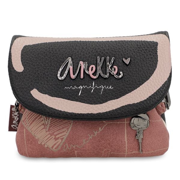 Brązowy Mały Damski Portfel Z Klapką Anekke. Brązowe portfele Anekke, z aplikacjami, z materiału, zdobione, bez dodatków. Za 129.00 zł.