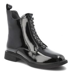 Czarne Botki S.Barski Lakierowane Buty Damskie. Czarne botki S.BARSKI, bez wzorów, z gumy, bez obcasa, bez zapięcia. Za 288.99 zł.