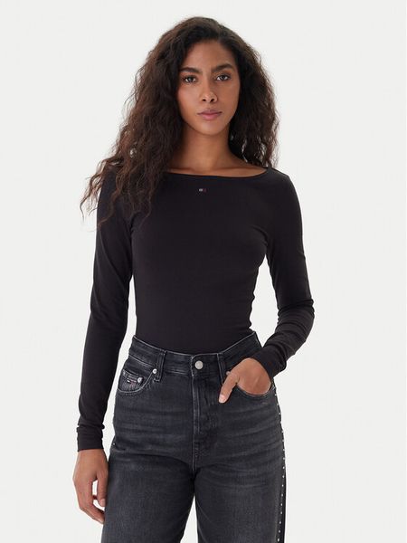Tommy Jeans Bluzka DW0DW21548 Czarny Slim Fit. Czarne bluzki Tommy Jeans, l, bez wzorów, z bawełny, bez kołnierzyka, bez ramiączek. Za 209.99 zł.