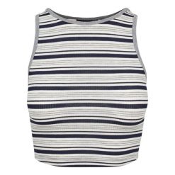 Damski crop top Urban Classic Stripe. Białe topy Urban Classics, bez wzorów, bez kołnierzyka, bez ramiączek. W wyprzedaży za 39.00 zł.