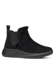 Geox Sztyblety D Plummery D66YNB 22 C9999 Czarny. Czarne botki Geox, bez wzorów, bez obcasa, na płaskiej podeszwie, bez zapięcia. Za 499.99 zł.