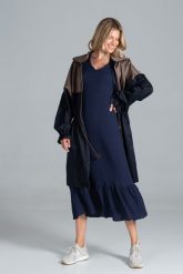Dwukolorowy Płaszcz Typu Parka - Granatowy Brązowy. Brązowe parki Figl, l, z elastanu, bez kaptura. Za 389.00 zł.