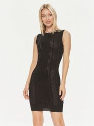 Guess Sukienka dzianinowa Es Sl Adaline W4GK11 Z2U00 Czarny Slim Fit. Czarne sukienki Guess, xxl, z aplikacjami, z dzianiny, bez kołnierzyka, bez ramiączek. Za 249.99 zł.