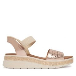 Sandały Skechers. Żółte sandały Skechers, bez wzorów, bez obcasa, na płaskiej podeszwie, bez zapięcia. Za 319.99 zł.