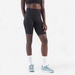 Legginsy do biegania krótkie damskie Kiprun Run 500 Comfort. Czarne legginsy KIPRUN, m, bez wzorów, z materiału, do biegania. Za 69.99 zł.